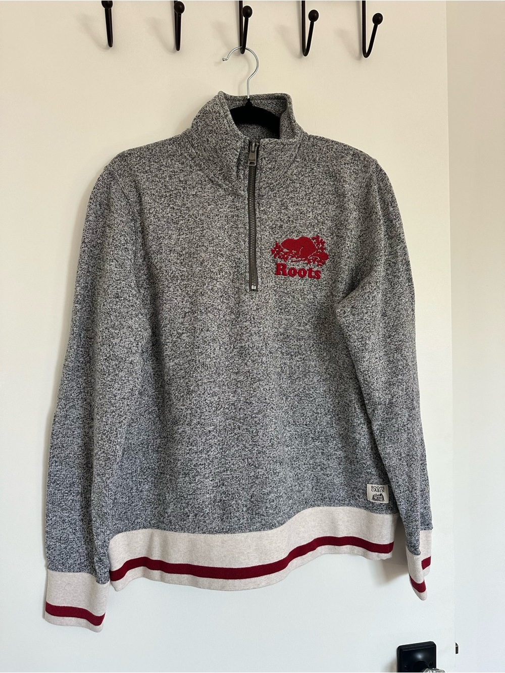 Roots Women's Grey Half-Zip Pullover with Red Logo - Picture 2 of 3